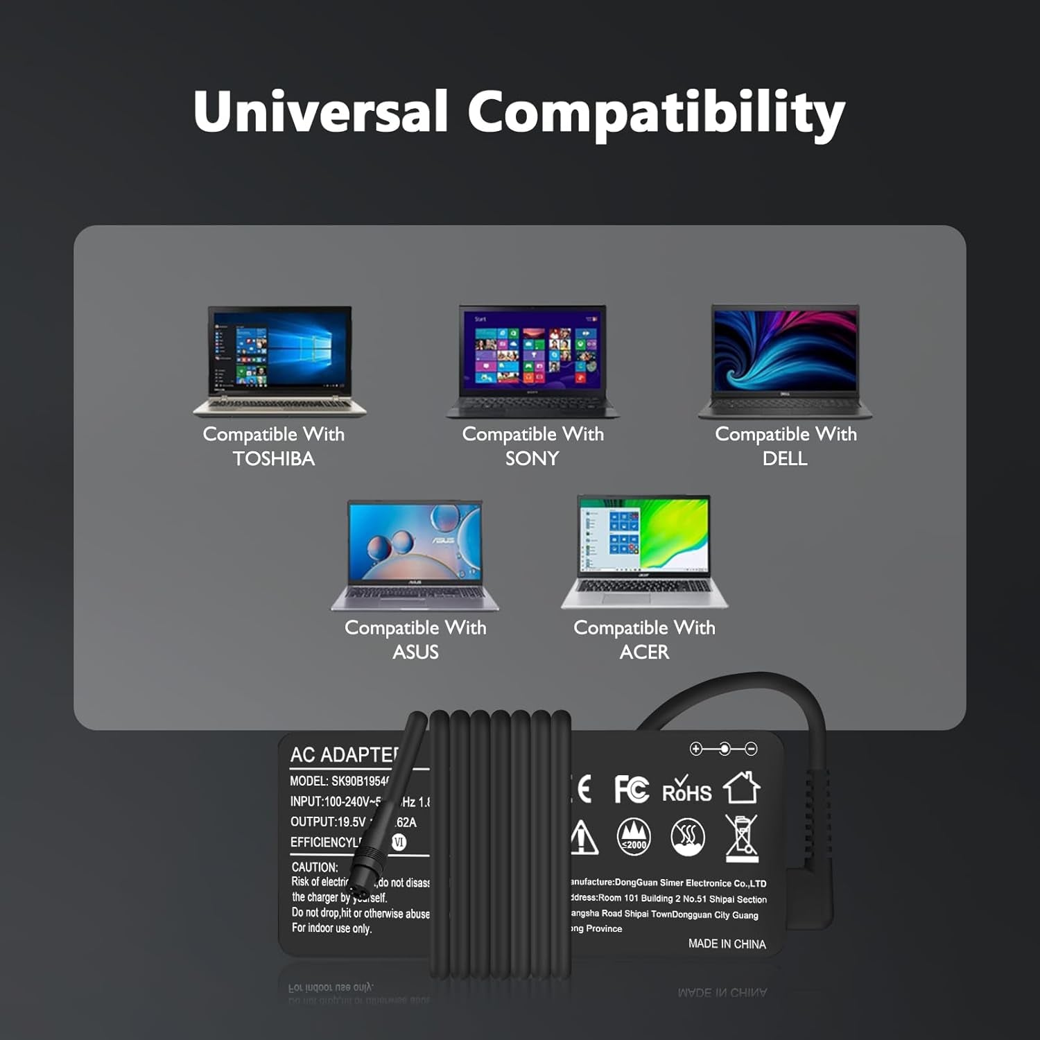 90W Universel Chargeur Compatible Avec HP Acer ASUS Dell Lenovo Toshiba Sony Fujitsu Gateway Chromebook Câble D'Alimentation Avec 16 Conseils