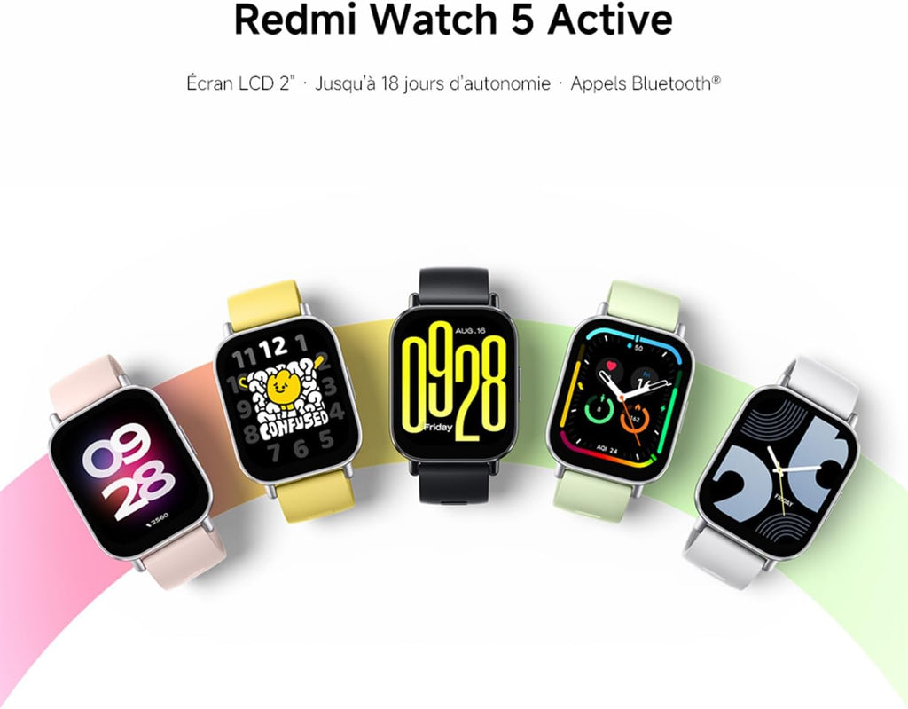 Redmi Watch 5 Active – Montre Connectée Fitness, Écran LCD 2", 18J Autonomie, Appels Bluetooth, 140+ Modes Sport, Suivi Du Sommeil, 5ATM, GPS, Android & Ios, Noir