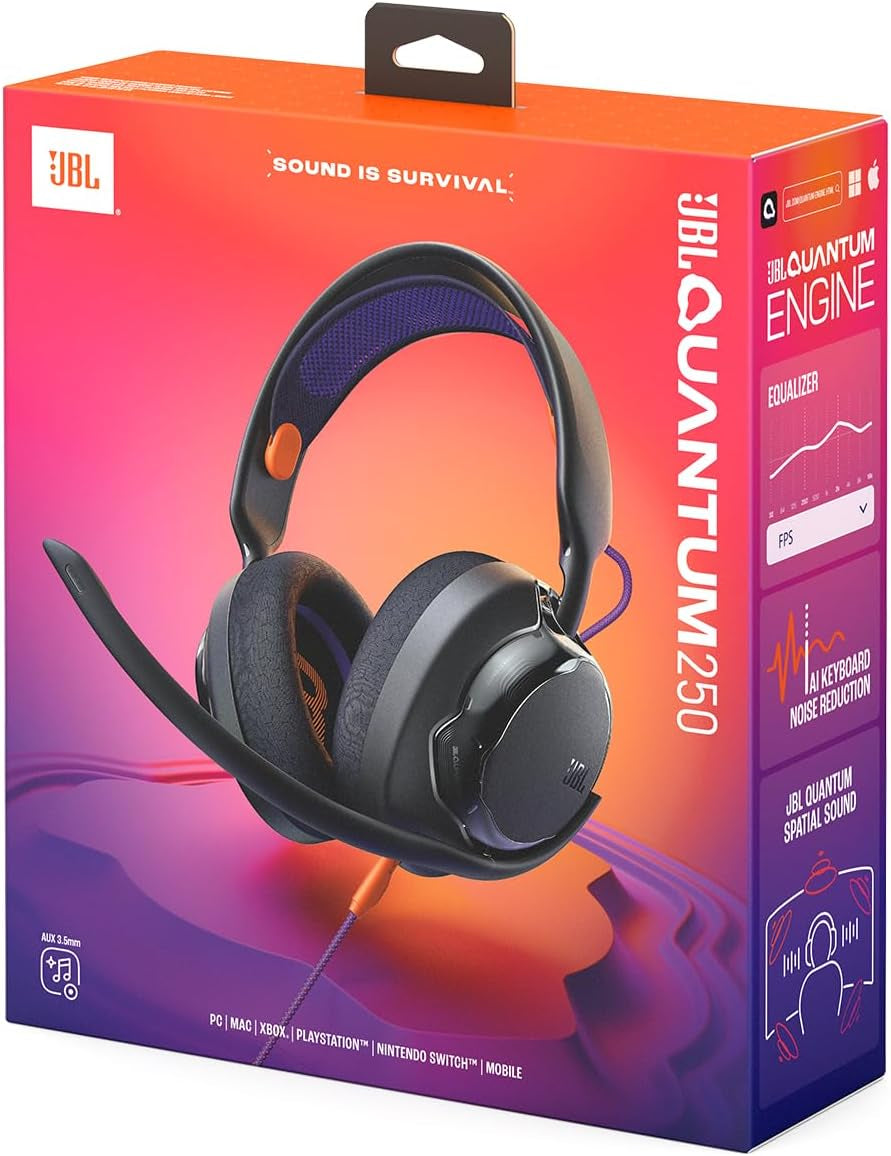 Quantum 250, Casque Gaming Filaire, Son Spatial  Quantum, Micro À Réduction De Bruit, Câble 3,5 Mm, Pièces Remplaçables, Compatible Avec Apple, PC, Xbox, Playstation, Nintendo Switch, Noire
