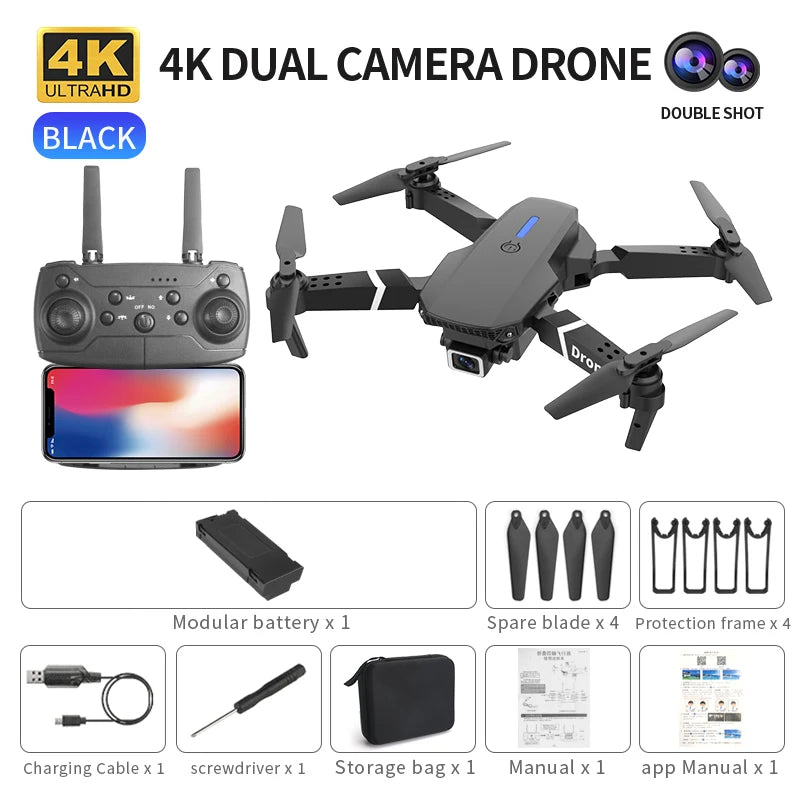 Drone E88 Pro 4K™ – Drone Pliable HD Grand Angle | Stabilisation, WiFi FPV & Vol Facile
